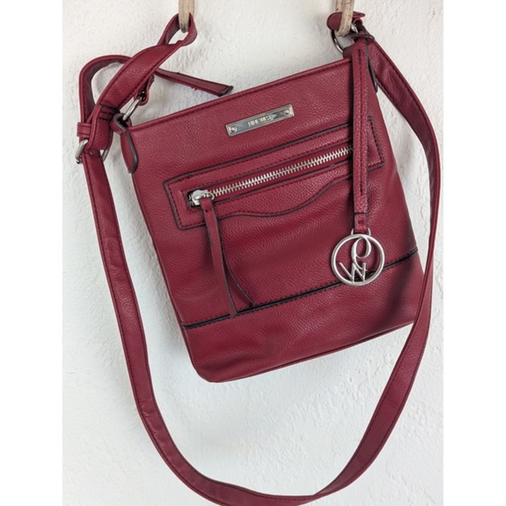 Nine West Crossbody Bag Chili Red Berry Faux Leather Purse Top Zip Small Handbag